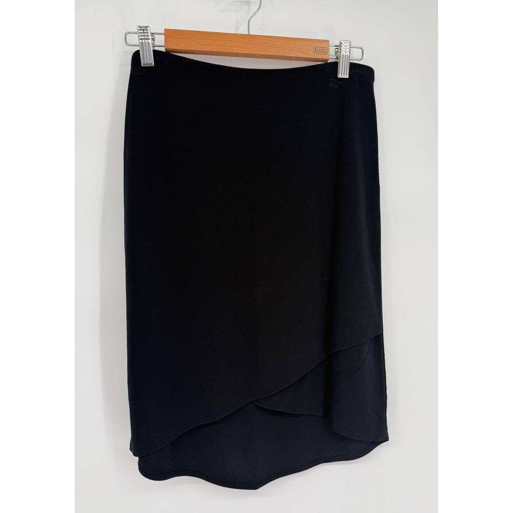 Express Womens Black Wrap Front Tulip Hem Midi Skirt Sz S Solid Pull On